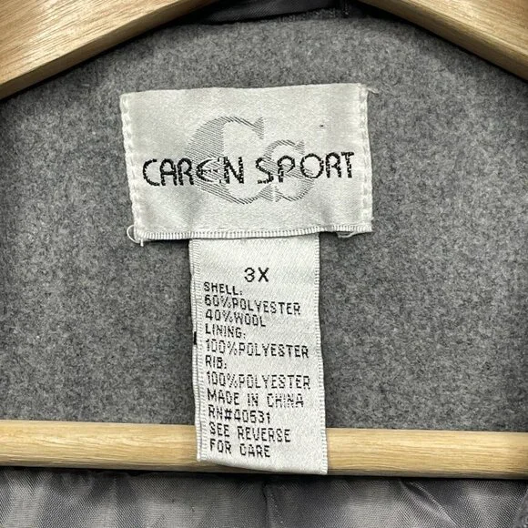Vintage Caren Sport Gray Wool Blend PeaCoat 3X Button Front Big Collared - Picture 2 of 6
